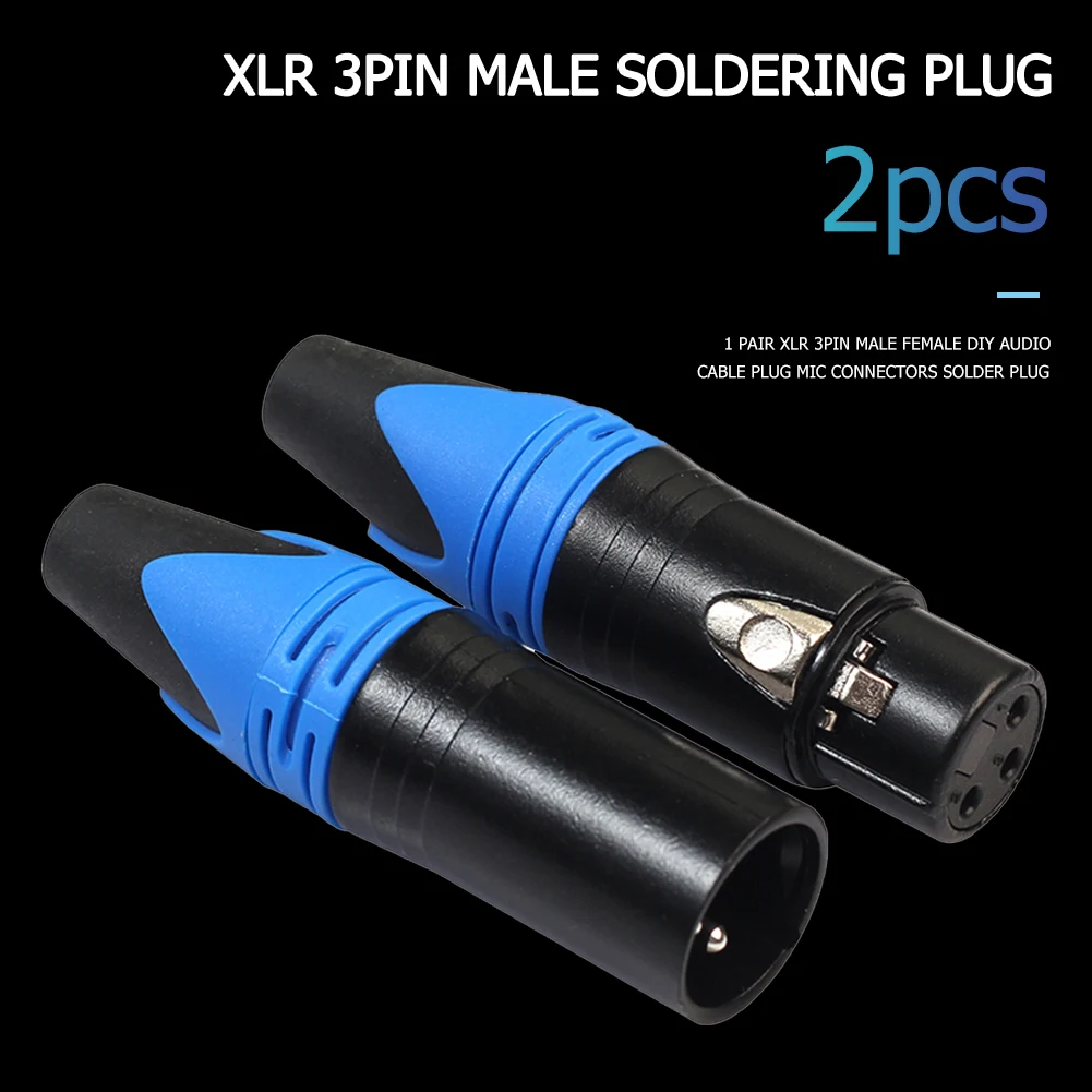 2pcs 3Pin XLR Female Male Microphone Audio Cable Plug DIY Connectors Adapters