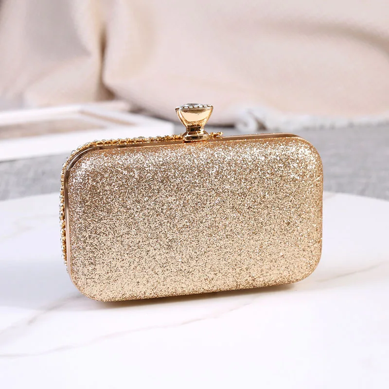 Women Diamond Evening Bag Glitter Hollow Out Gold Rhinestone Handbag Ladies Chain Crystal Wedding Party Mini Purse Day Clutch