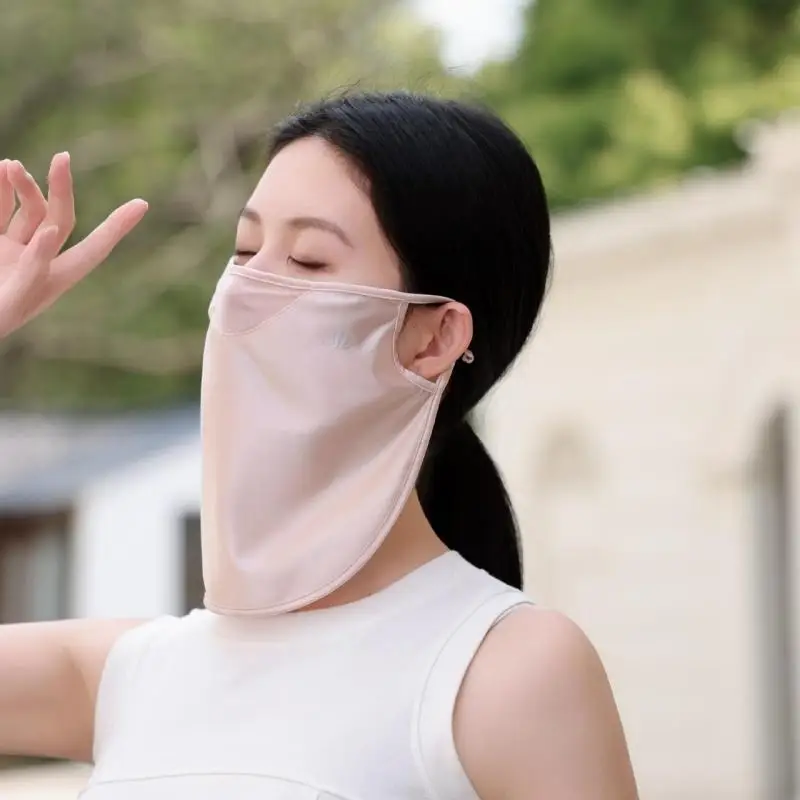 Women’s Elegant Ice Silk Anti‑UV Face & Neck Cover Breathable Cooling Sunshade Mask for Driving Outdoor Hiking