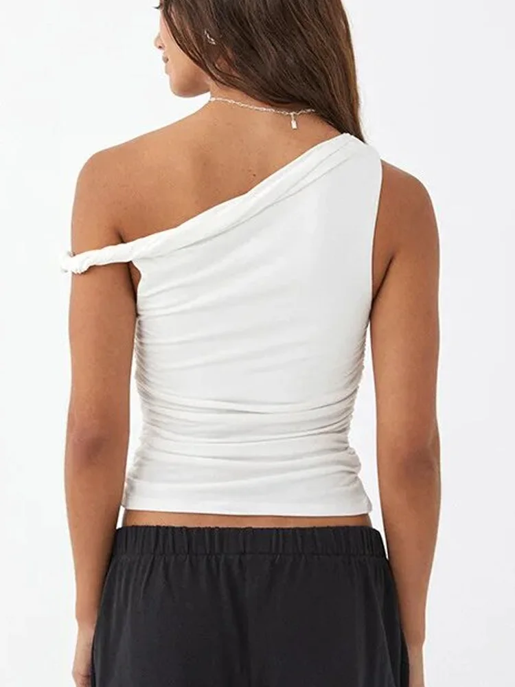 Nova moda sexy sem mangas camisetas femininas chique gola inclinada mulher regata senhora do escritório verão colete fino y2k roupas elegantes