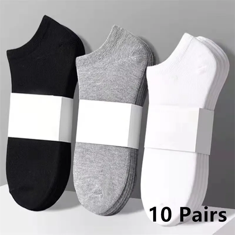 10 Pairs Men\'s Polyester Boat Socks New Style Black White Grey Business Men Stockings Soft Breathable Summer for Male