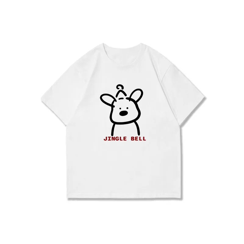 

2025 New Simple Line Puppy Shoulder Short Sleeve T-Shirt Womens Cotton Trend T-Shirt