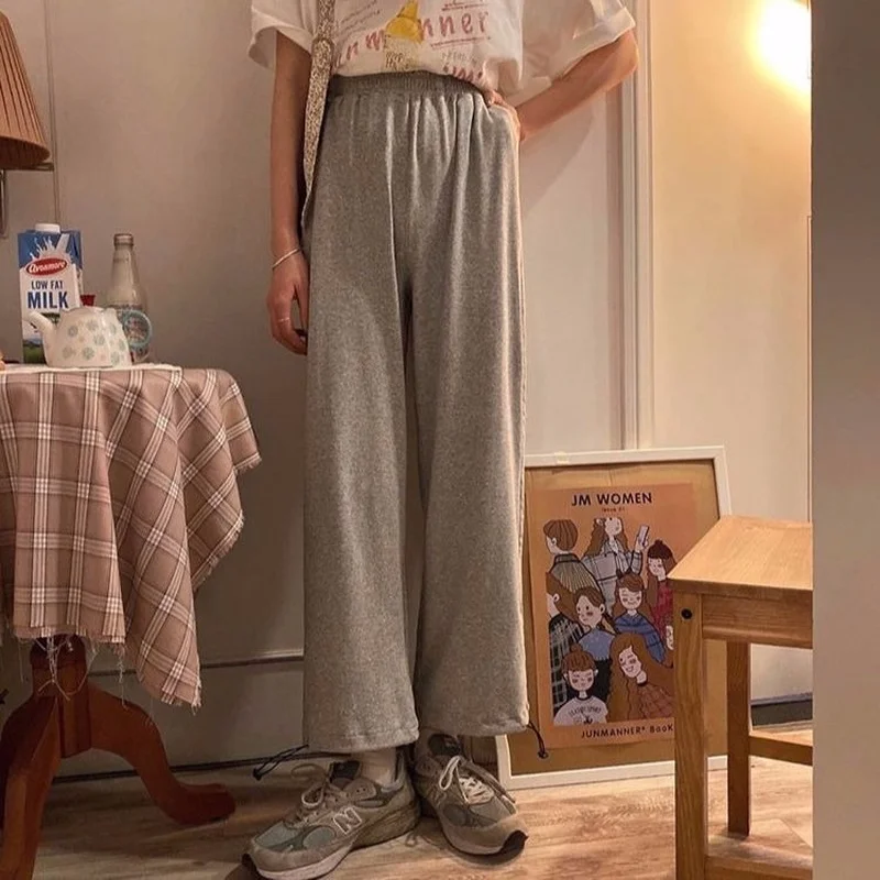 

Брюки женские с высокой талией, прямые, свободные, эластичные, с регулируемой пучкой, брюки для бега, отдыха, драпированная, простая, тонкая верхняя одежда, Harajuku