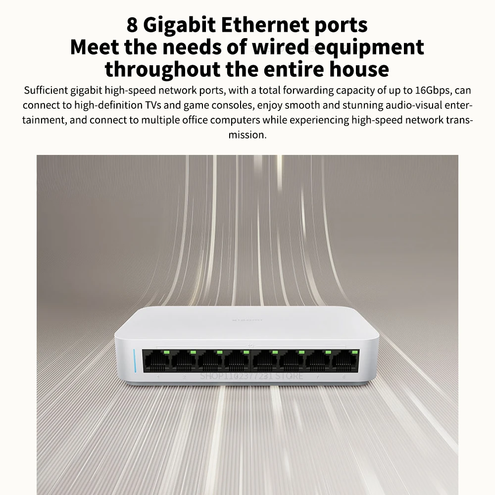 New Xiaomi Gigabit Ethernet Switch Network Switch 8 Ports 10/100/1000Mbps Ethernet High Performance Internet Splitter 16Gbps