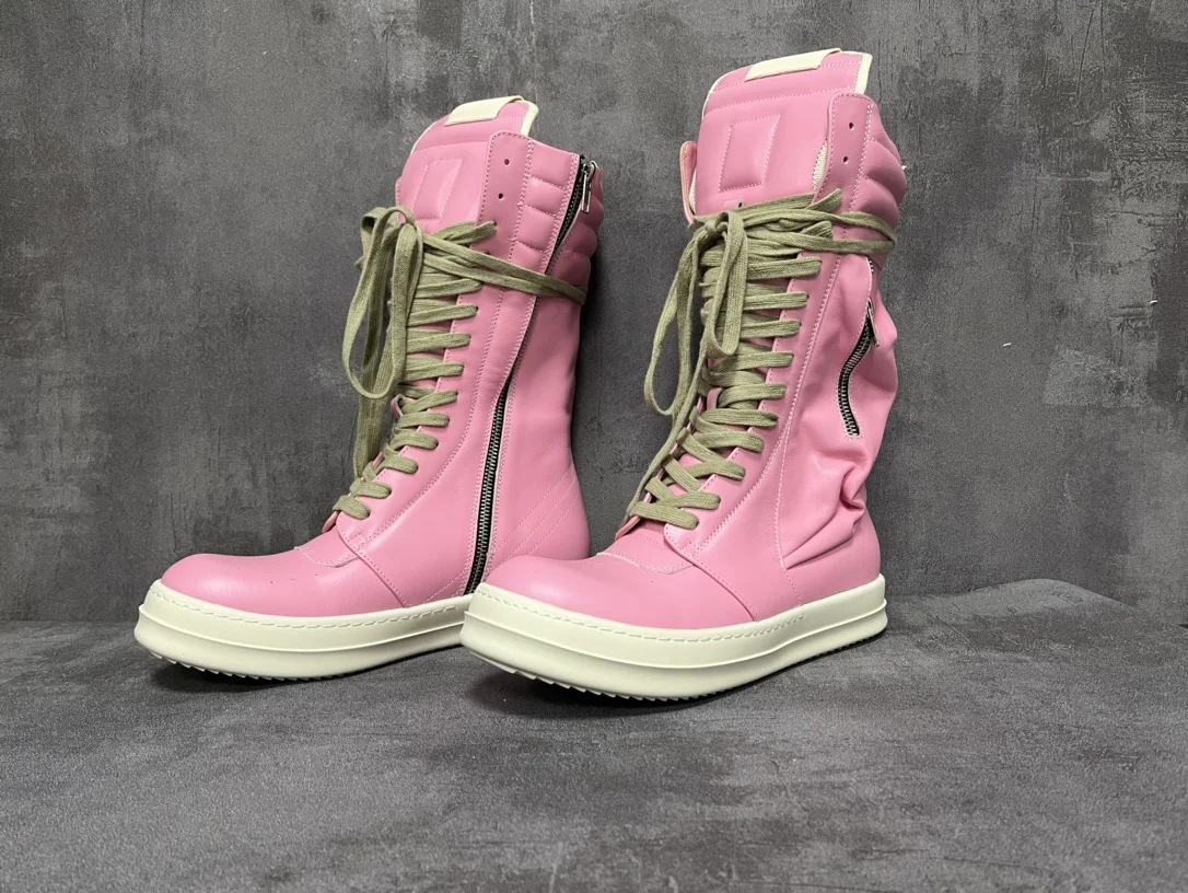 

2024 New Dekherw Boots Men's Leather Bright Pink Cattle Suede Lace Zipper Thick-soled Roovens Geo Basket Women's Sports