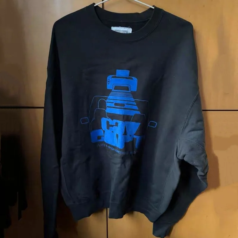 

Y2K синий принт красная этикетка черная толстовка с круглым вырезом хлопковый пуловер CAVEMPT большого размера CE для мужчин и женщин уличная толстовка