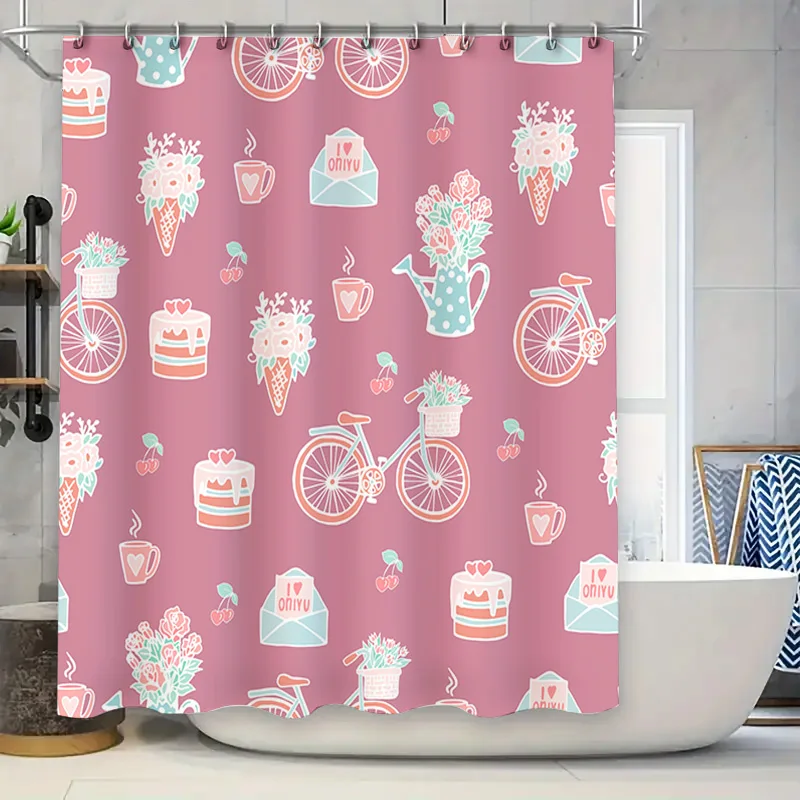 

Розовый цветочный узор, набор занавесок для душа, водонепроницаемый декор для ванной комнаты для украшения дома, 180 см x 180 см (фиолетовый)