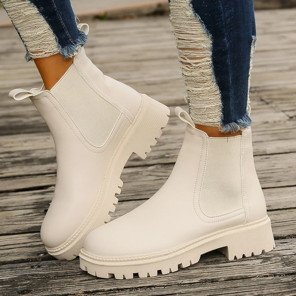 StephanBoots-Bottes de rinçage à plateforme pour femmes, chaussures gothiques punk épaisses, fourrure courte, marron, noir, beige, blanc, automne,