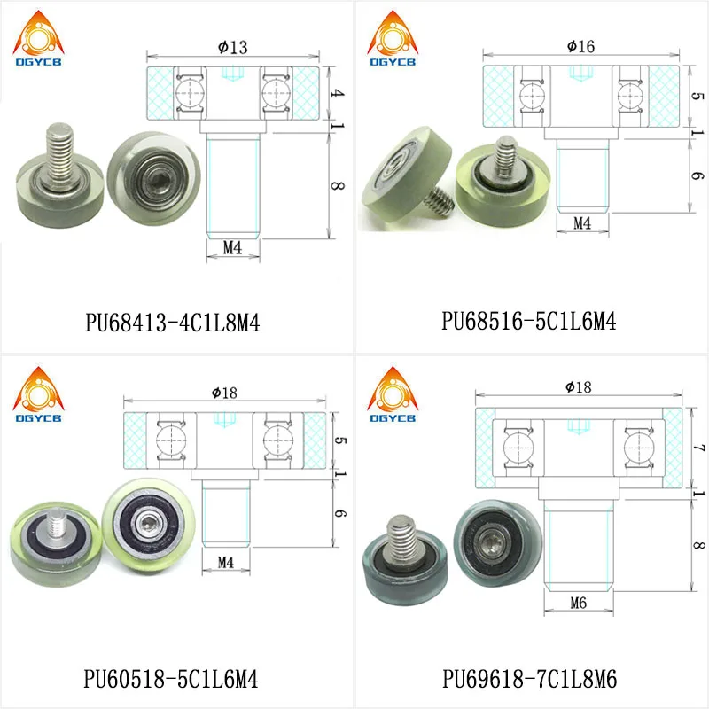 1 Stück PU-Lagerrolle 13 mm PU68413-4C1L8M4 Polyurethan-Flachführungsrolle mit M4-Schraube, 11 mm Durchmesser – Detail 6