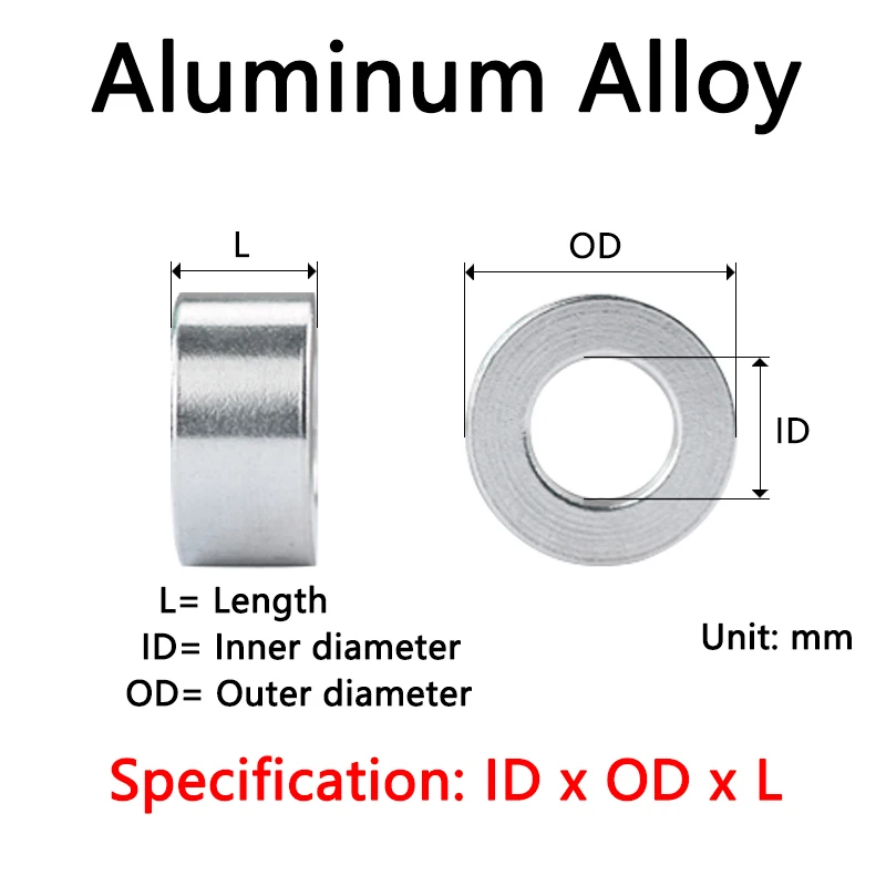 10/20Pcs M2 M3 M4 Aluminum Bushing Washer Gasket Round Hollow No Thread Standoff Spacer Thick Flat Pad Aluminum Alloy Sleeve