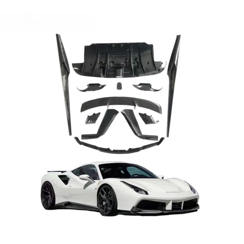 Carbon Fiber Is Suitable for the  488 Novitec Body Kit Components: Front Lip, Rear Diffuser, and Side Skirts.