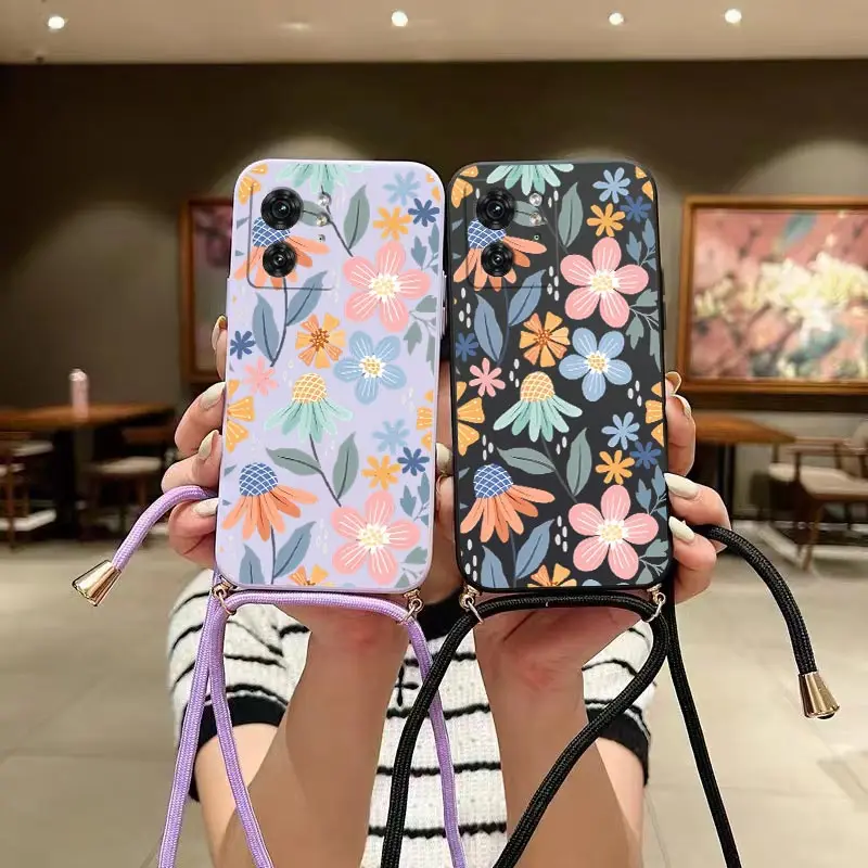 EDGE40 Blooming Season Crossbody Lanyard Silicone Phone Case dla Motorola Moto EDGE 40 30 20 40Neo E32 E22i E22 E13 E20 E7 Cover