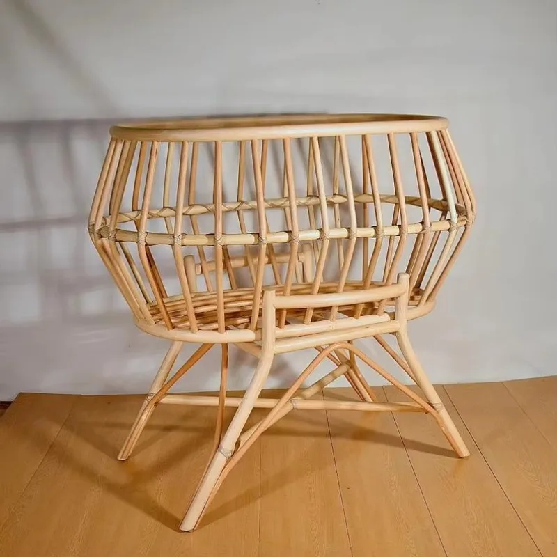 Woven Rattan Baby Crib Cradle Basket  with Base Hanger Mobile From