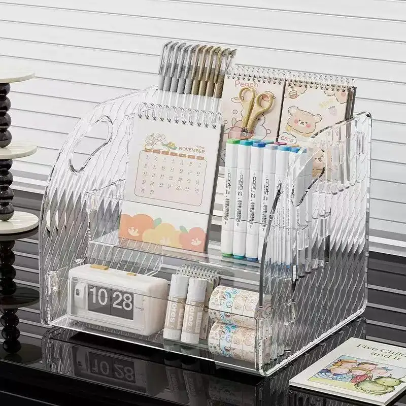 Transparent Acrylic Cosmetic Organizer Desk Stand Large Capacity Multi Tier Storage