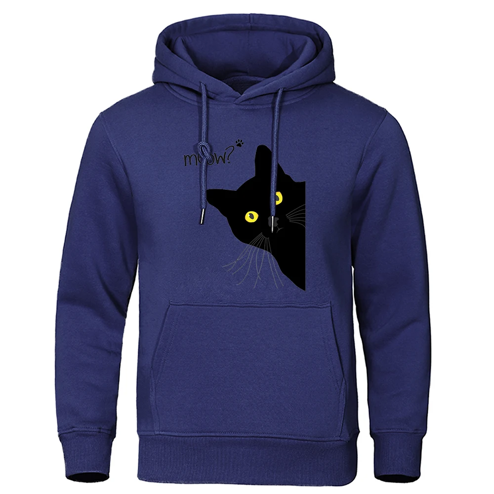 Meow Black Cat Hoodies Men Classic Oversized Round Neck Hoodie All-Match Creativity Tracksuit Quality Hip Hop Clothes For Men