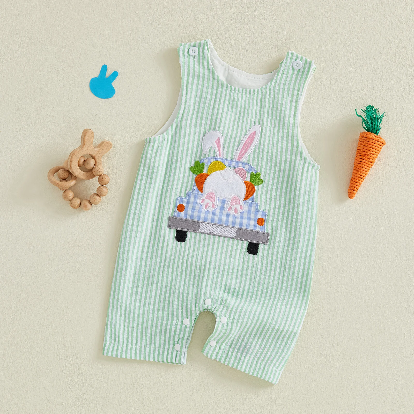 Newborn Baby Boy Easter Outfit 0 3 6 12 18 Month Smocked Romper Bunny Carrot Embroidery Sleeveless Infant Clothes