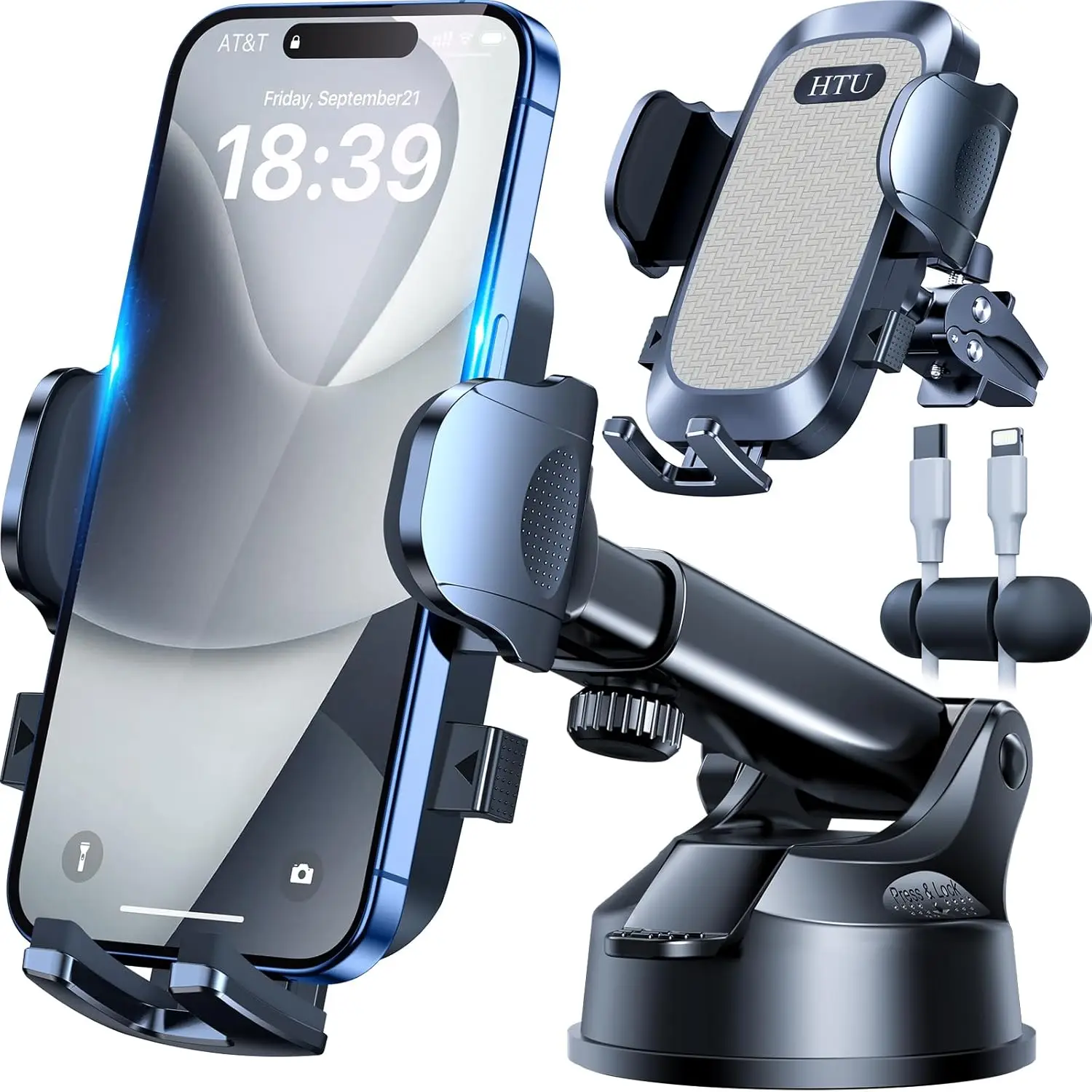 

2025 Upgraded Car Phone Holder with Safety Certs, No Smell, Long Arm for Dashboard Windshield Air Vent, Thick Case Compatible