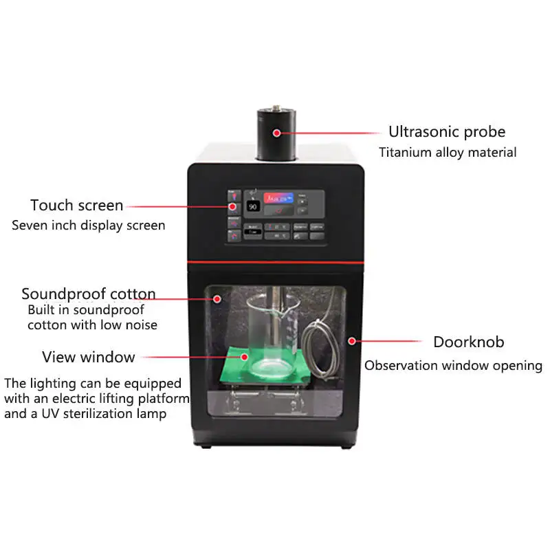 2000W All-in-One Ultrasonic Homogenizer Adjustable Probe Temperature-Controlled Safety for Sample Preprocessing Cell Disruption