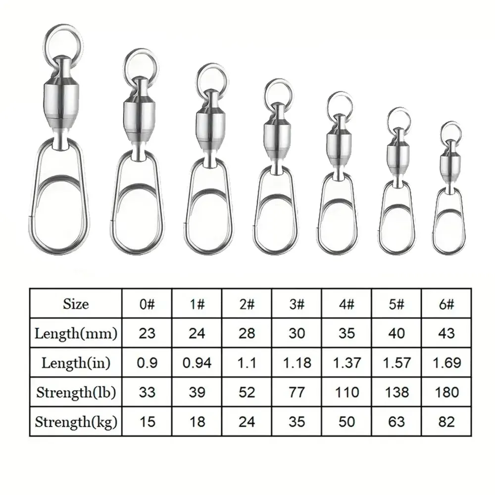 10pcs Bearing Swivel With Quick Snap Fast Clip Stainless Steel Clips Fishing Connector Fishing Accessories