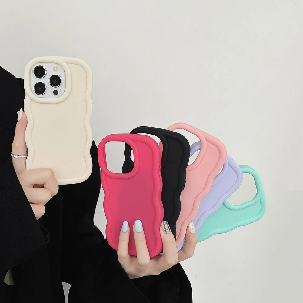 

Candy Color Curly Wave Phone Case For iPhone 15 Cases iPhone 11 14 12 13 15 Pro Max 14 Plus Cream Shockproof Soft Silicone Cover