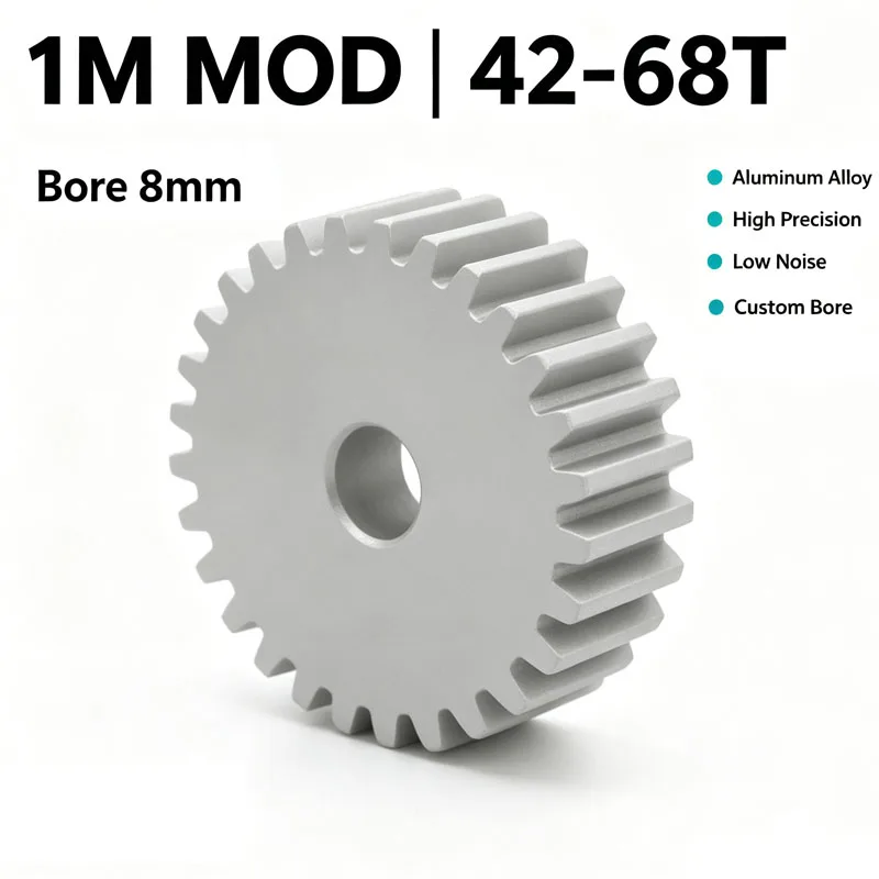 1PCS 42T-68T 1M Aluminum Alloy Spur Gear 1 Mod Motor Gear 42 44 45 48 50 52 54 55 56 58 60 62 64 65 66 68 Teeth Bore 8mm