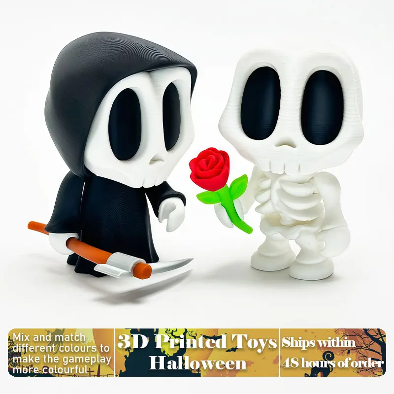 

Poseable Grim Reaper Halloween Home Decor 3D Printed Skeleton with Flexible Joints Gothic Style Scary Craft for Adults Teens