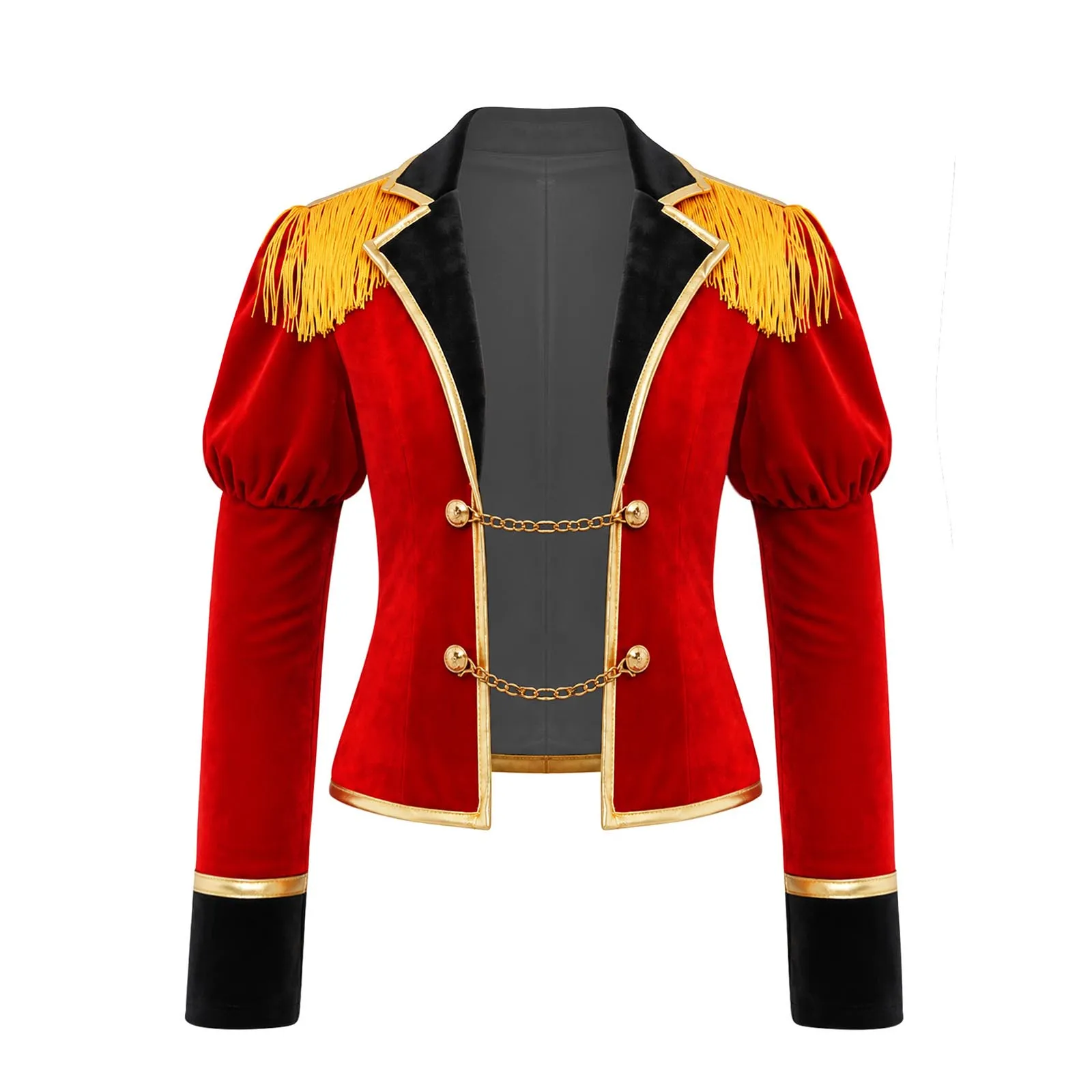 #6-16 Carnival Circus Ringmaster Costume Long Puff Sleeve Fringe Epaulet Jacket Metal Chain Front Coat Halloween Cosplay Costume view 3