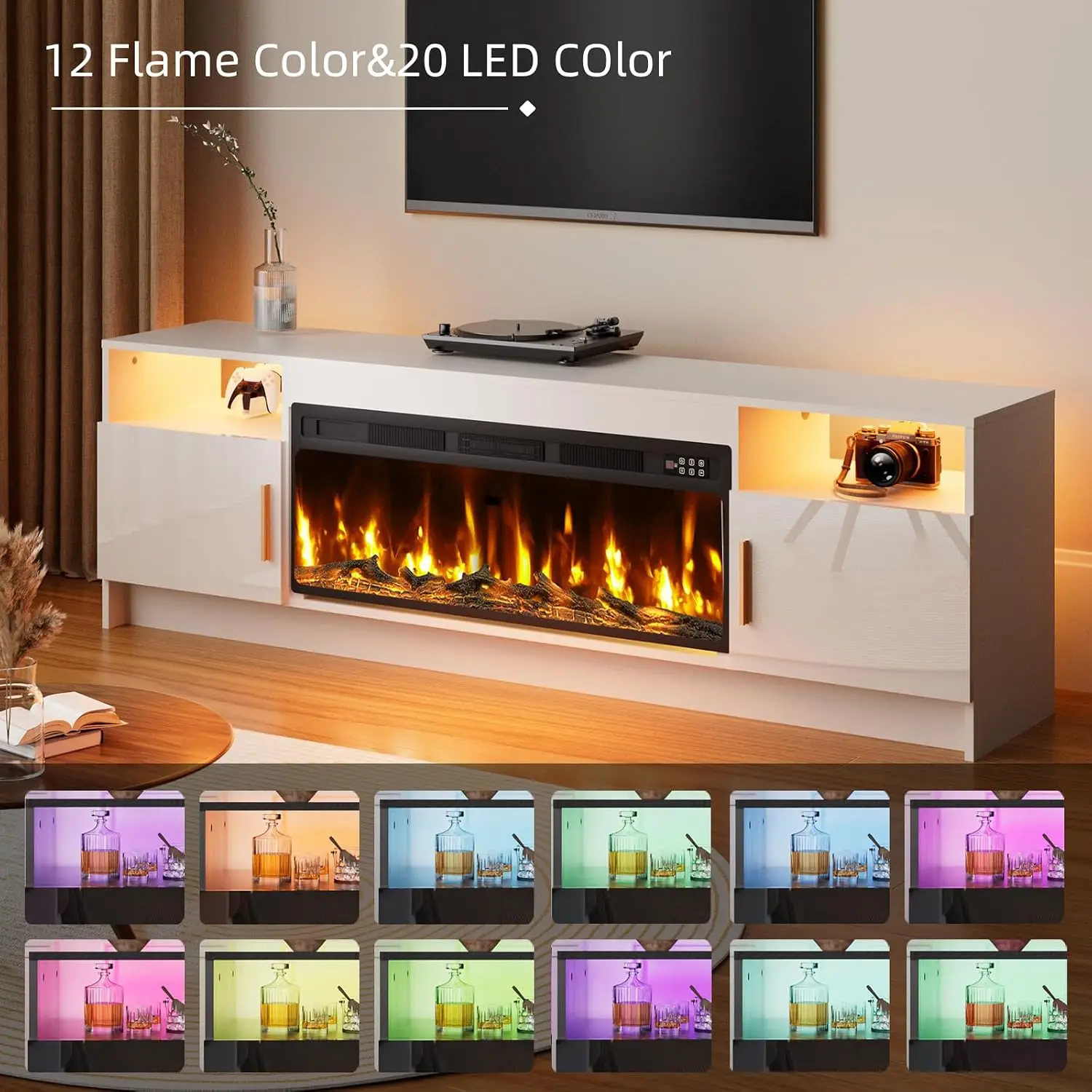 70“ Fireplace tv Stand with 36 inch Fireplace Up to 80