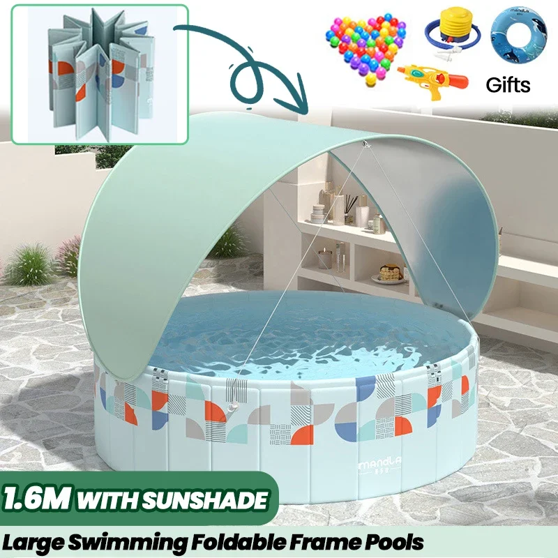 حمام سباحة كبير 1.2/1.6 متر إطار قابل للطي لحمامات السباحة للعائلة سميكة مقاومة للاهتراء في الهواء الطلق ألعاب مائية صيفية غير قابلة للنفخ