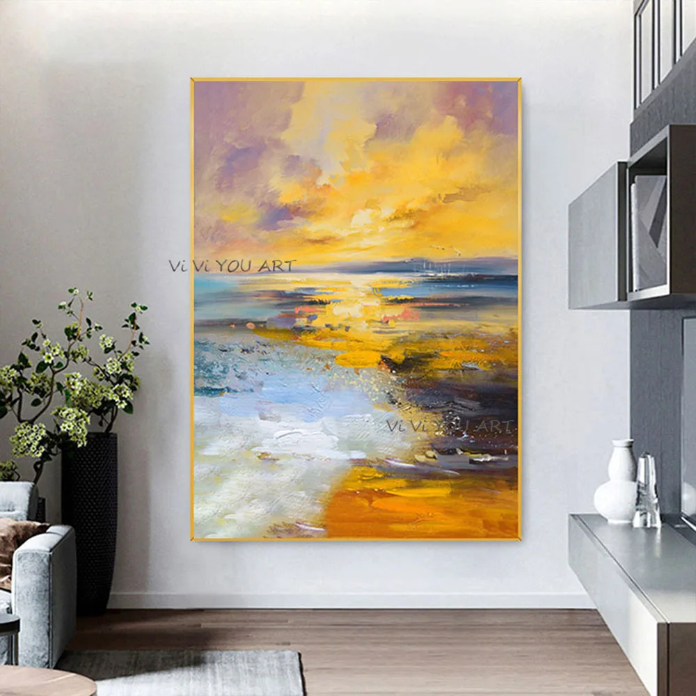 

100% Beautiful Sunrise Living Room Hand-Painted Abstract Modern Minimalist Nordic Landscape Restaurant Entrance Large Decoration