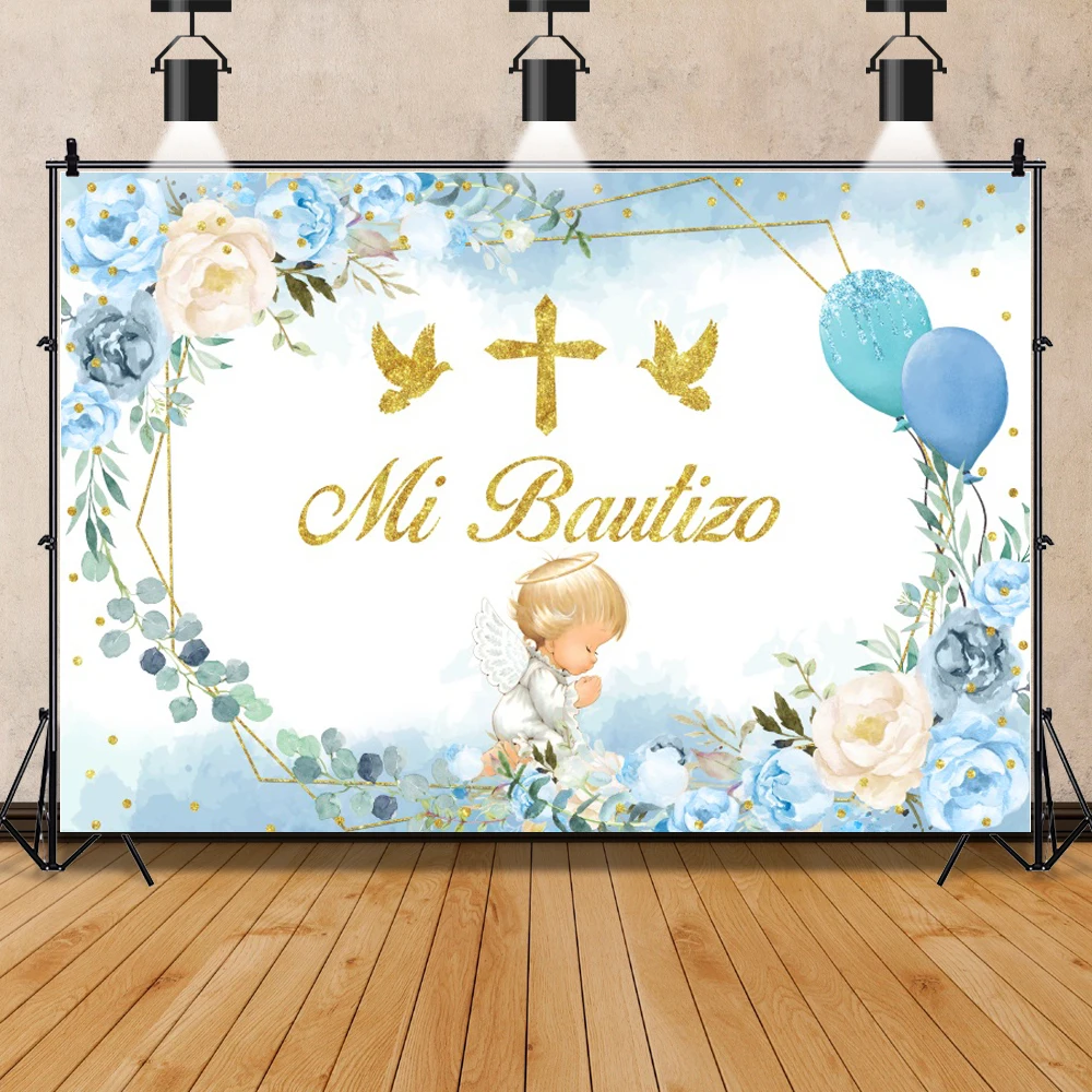 Fondo de bautismo para recién nacido, Fondo de fotografía de Cruz dorada, Mi Bautizo, niño, niña, Baby Shower, primera comunión