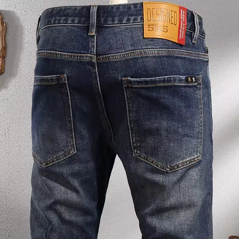 Fashion Designer Men Jeans High Quality Retro Washed Blue Elastic Slim Fit Vintage Jeans Men Smart Trousers Casual Denim Pants