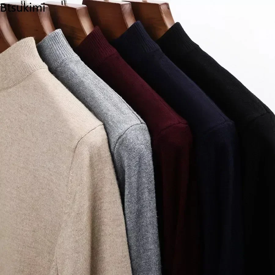 2024 męskie podstawowe ciepłe dzianinowe swetry pasują jednolity kolor, na jesień zimowych formalnych swobodny sweter biznesowych swetrów
