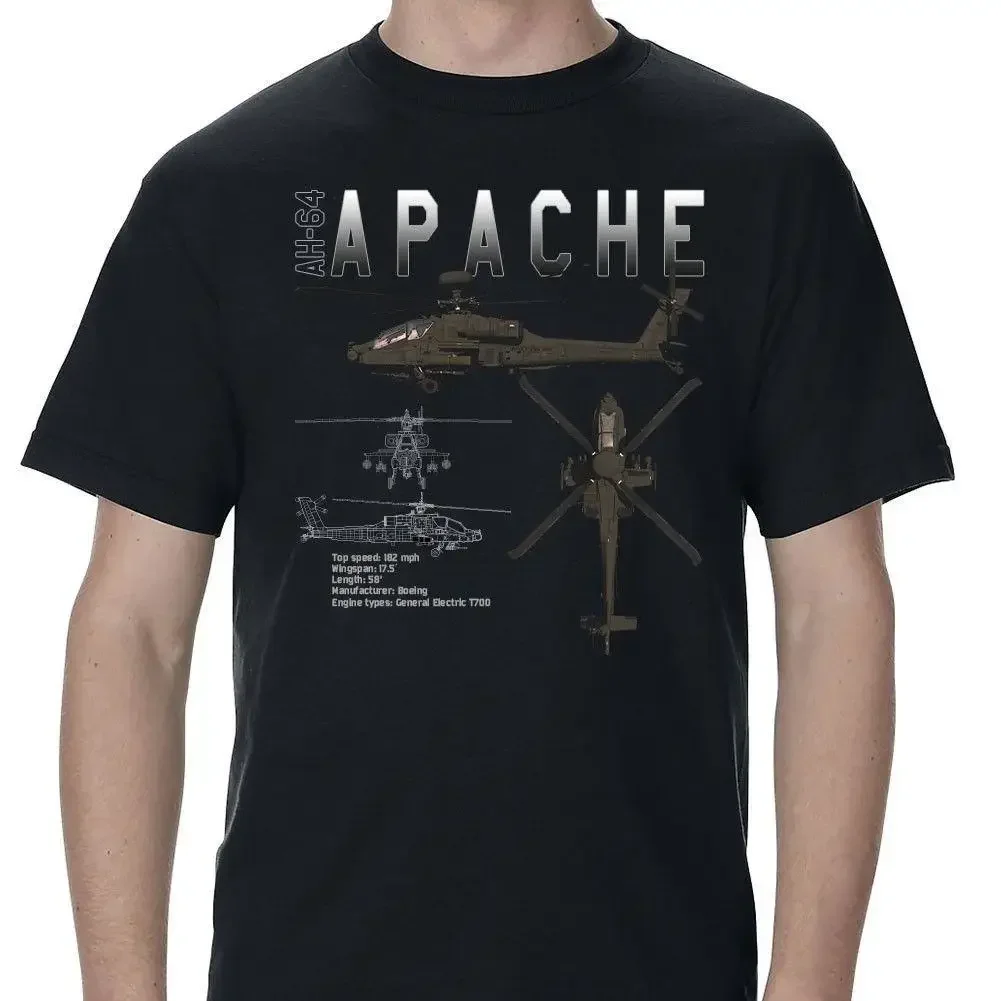 Summer Cotton Short Sleeve O-Neck Mens T Shirt New S-5XL AH-64 Apache Helicopter Gunship Schematic T-Shirt oversized harajuku