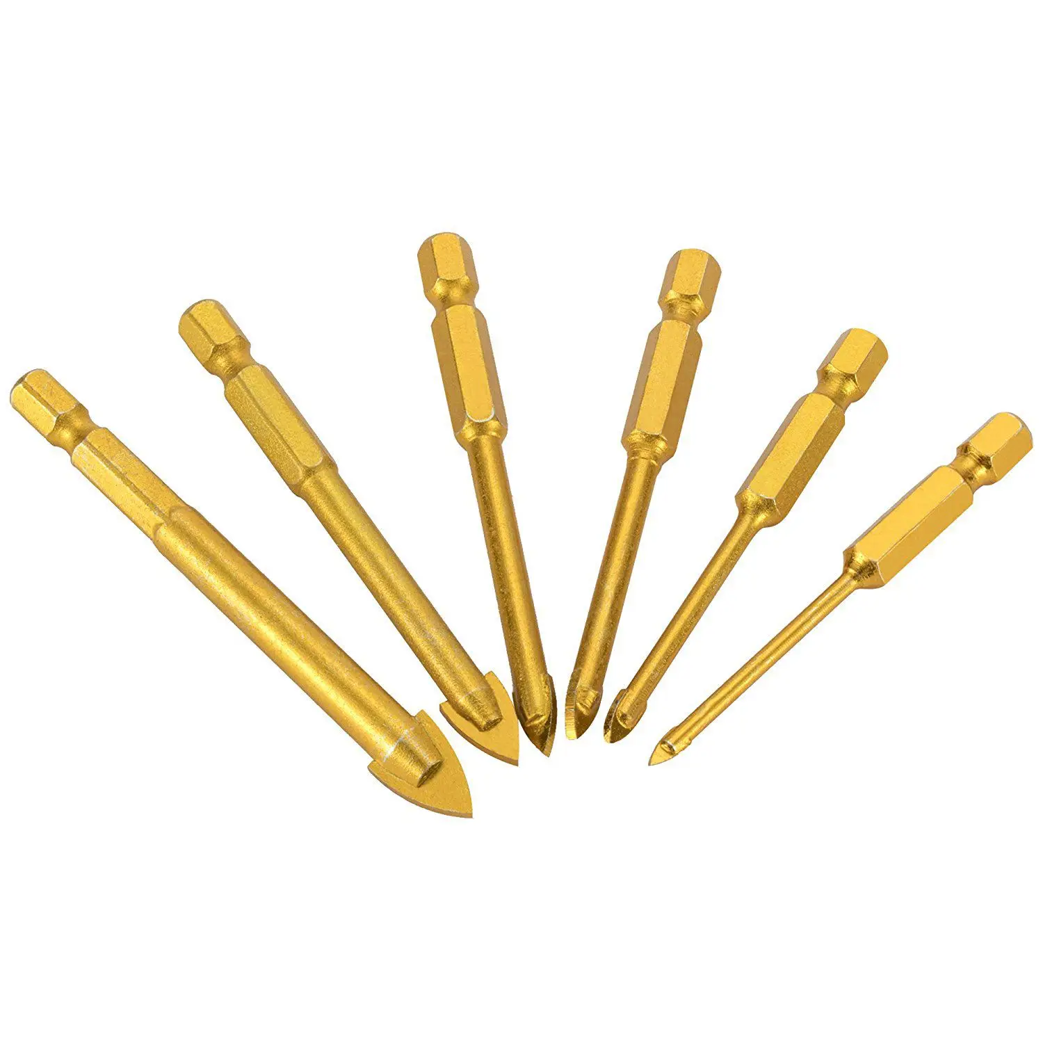 H-W 6 ชิ้นแก้วเจาะชุด Bits เจาะกระเบื้องชุด 3/4/5/6/8/10 มิลลิเมตร 1/4 นิ้ว Hex Shank สําหรับพอร์ซเลนกระจกหินอ่อน