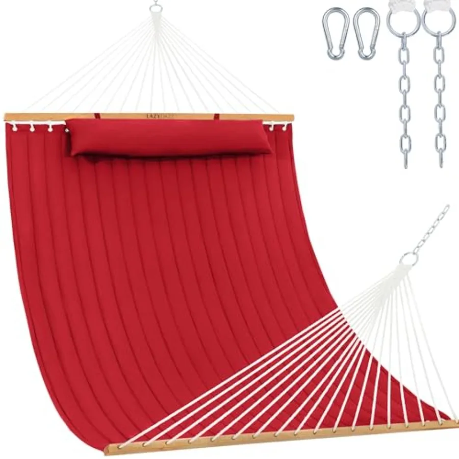 

Outdoor double quilted polyester hammock with spreader bar and detachable pillow, navy blue, 12 ft, 450 lbs capacity