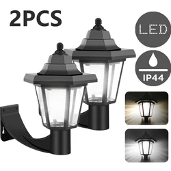 2 pçs hexagonal luz de parede solar ao ar livre à prova dwaterproof água luz solar retro led lâmpada parede jardim luz paisagem decoração do jardim