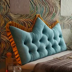 1PC 90X50CM Single Bed Crown Shaped Back Cushion, Soft Princess Crown Bedroom Cushion, Fabric Headboard Pillow For 1.2M Bed