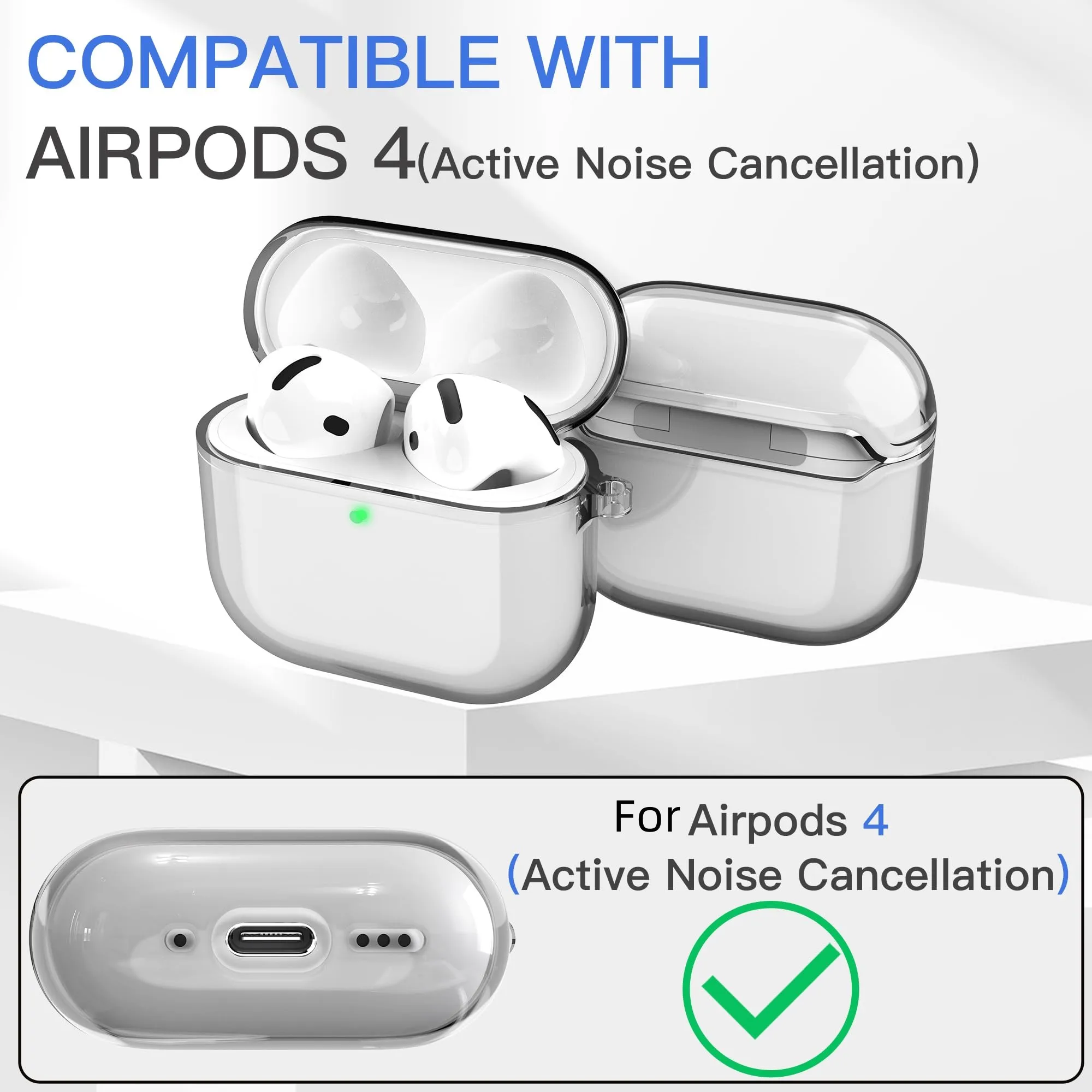 Funda para AirPods de 4. a generación, a prueba de golpes, suave, TPU, transparente, antiamarilleo, para AirPods 4, con kit de limpieza y llavero