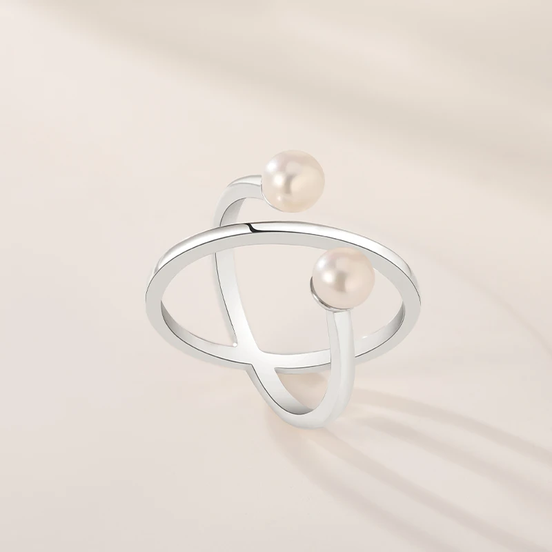 S925 silver natural pearl ring stainless steel, female jewelry, stylish opening, gentle and elegant