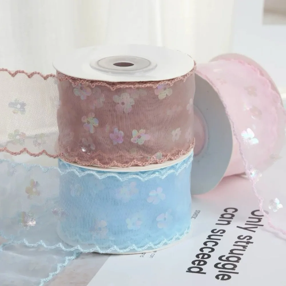 New 10 Yards Silk Ribbon 4cm Gift Wrapping Bouquets Gifts Packaging Material Wave Edge Pleated Chiffon Ribbon