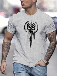 Men's Summer Loose Size 100% Cotton Skull Print Casual Slim Fit Round Neck Short Sleeve T-shirt Top O-neck Pactwork Casual T