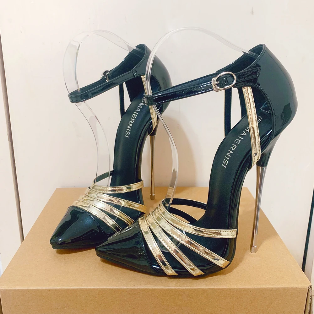 

Newly Large Size45 46 Extreme High Heels 16cm Stilettos Sexy Women Purple Pumps Ankle Strap Fetish Model Party Unisex Shoes