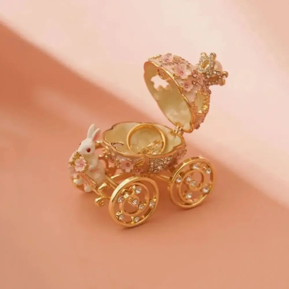 European Creative Jewelry Box Mini Size Bunny Pumpkin Carriage Crown Ring Holder Rabbit Carriage Dresser Table Box