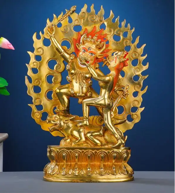 Asia Buddhism good gold gilding Buddha brass statue HOME family effective protection Tibetan QU JIA HU FA Dharma protector