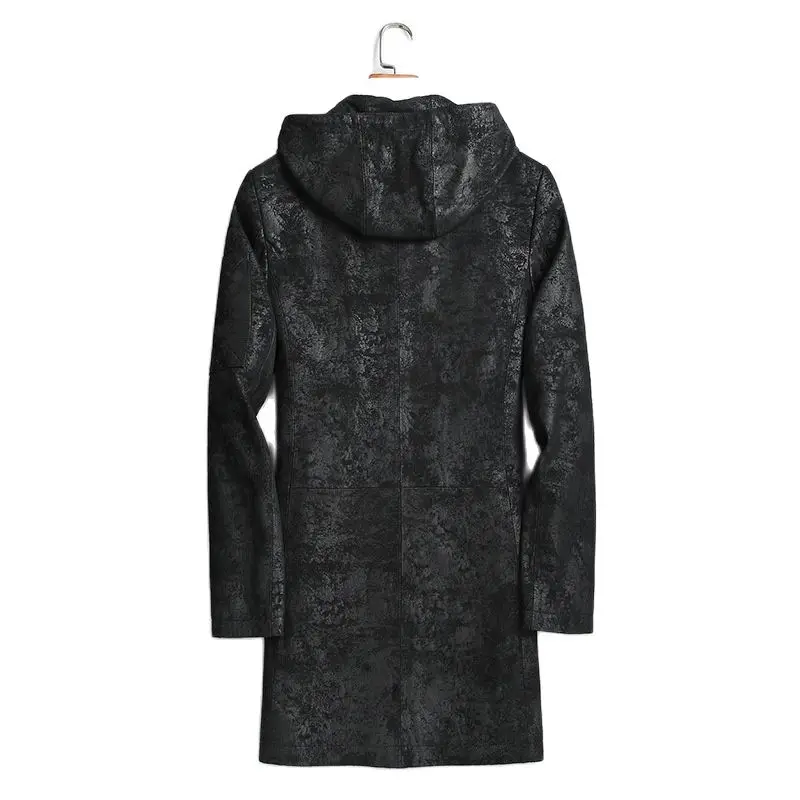 Batmo 2022 new arrival autumn high quality sheepskin hooded long trench coat men,men\'s real leather jackets men Overcoat