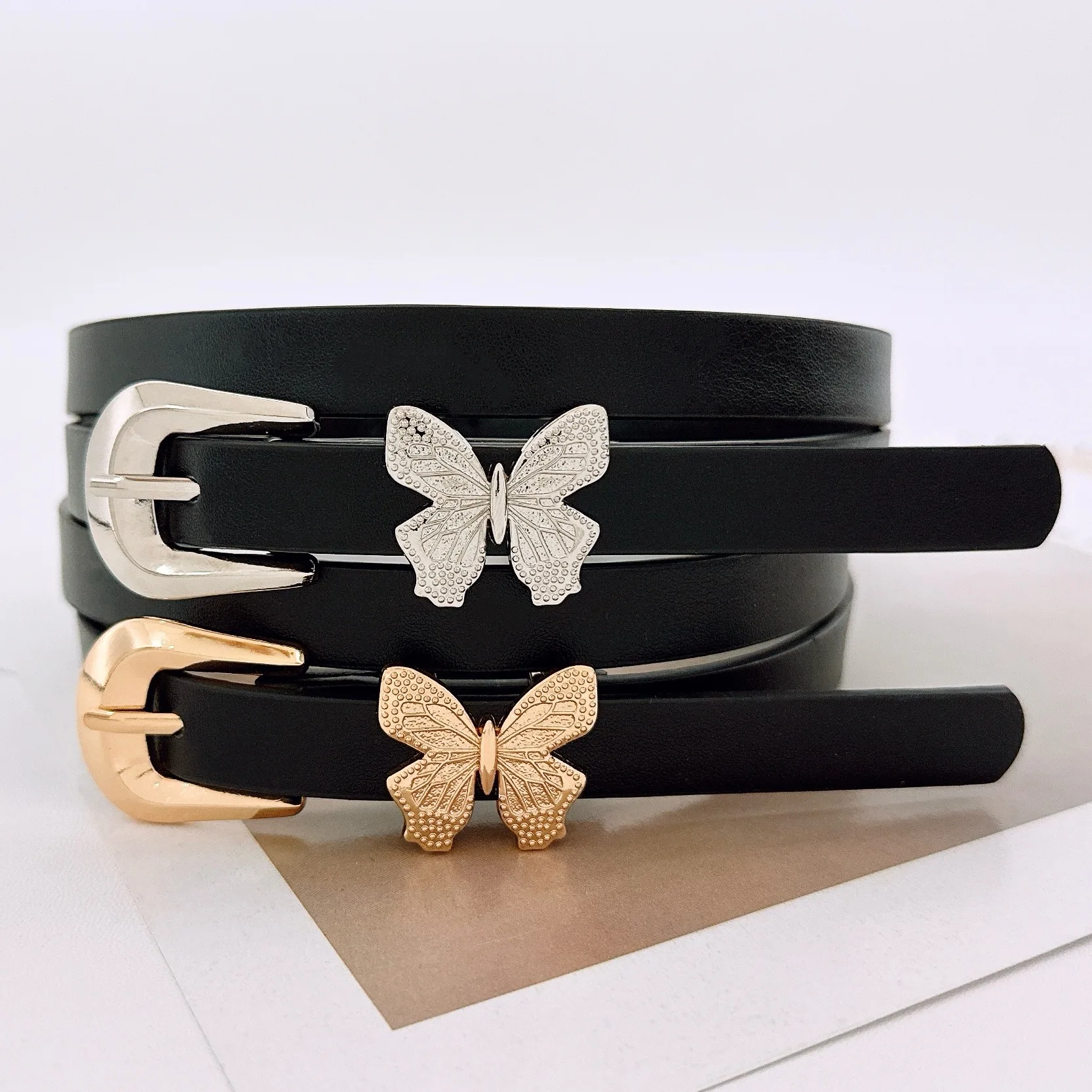 Sweet Girl Style Belt Women's Fashionable Korean Version Leather Belt Butterfly Decorated Dress Waist Belt Versatile And Cute