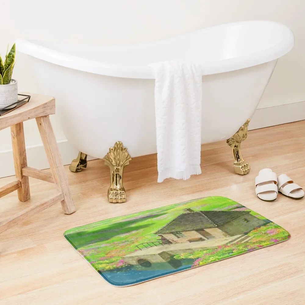 Anime Green meadow with flowers Scenery Bath Mat Floors Absorbent Carpet For Bathroom Mat