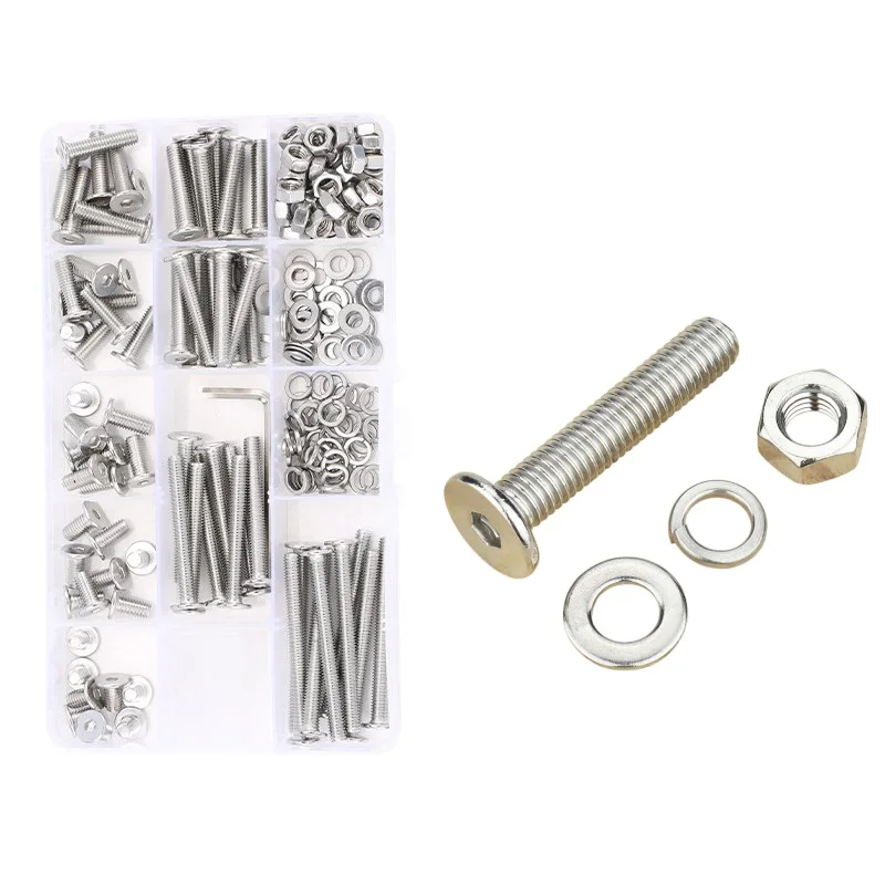 M2 M2.5 M3 M4 M5 M6 304 Stainless Steel CM Hexagon Socket Ultra Thin Flat Wafer Allen Head Screw and Nuts Washers Assortment Kit