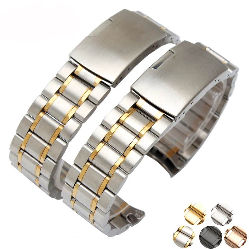 High Quality Stainless Steel Watchband Flat/Curved End Strap Bracelet For Casio Tissot Seiko Metal Watch Chain 18mm 20mm 22mm